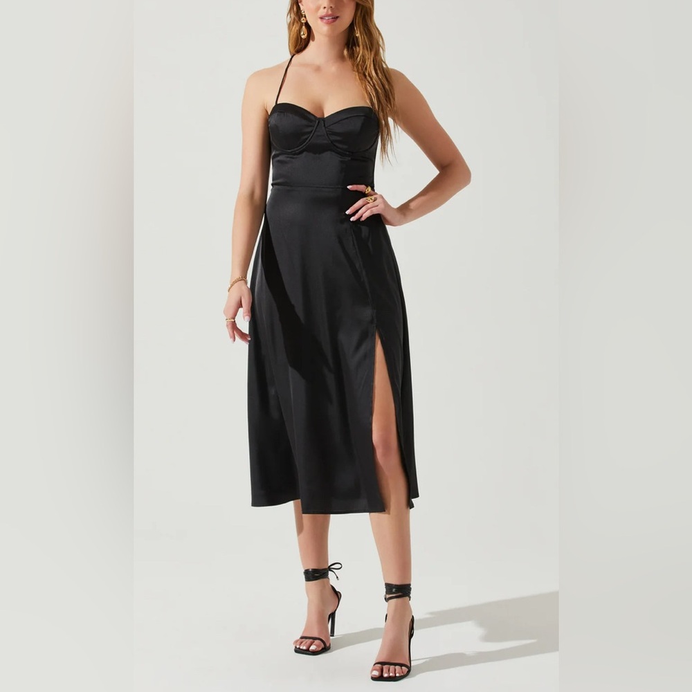ASTR Gala Bustier Black Midi Party Cocktail  Whimsigoth Dark Romantic Dress  Sm